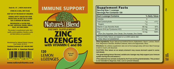 Nature's Blend, Zinc Lozenges with Vitamin C and B6, Lemon Flavor, 120 Lozenges