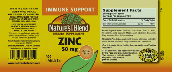 Nature's Blend, Zinc 50 mg, 100 Tablets