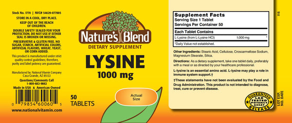 Nature's Blend, Lysine 1000 mg, 50 Tablets