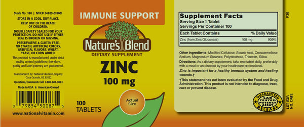 Nature's Blend, Zinc 100mg, 100 Tablets