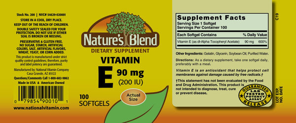 Nature's Blend, Vitamin E 90mg (200IU), 100 Softgels