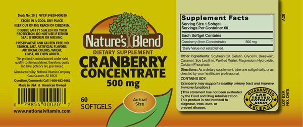 Nature's Blend, Cranberry Concentrate 500 mg, 60 Softgels
