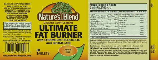 Nature's Blend, Ultimate Fat Burner with Chromium Picolinate and Bromelain, 60 Tablets