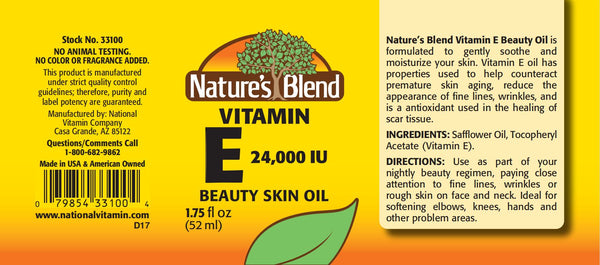 Nature's Blend, Vitamin E Beauty Oil, 24,000IU, 1.75 fl oz