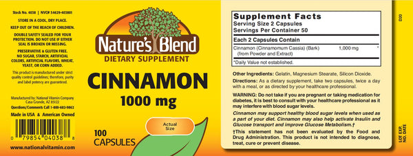 Nature's Blend, Cinnamon 1000 mg, 100 Capsules