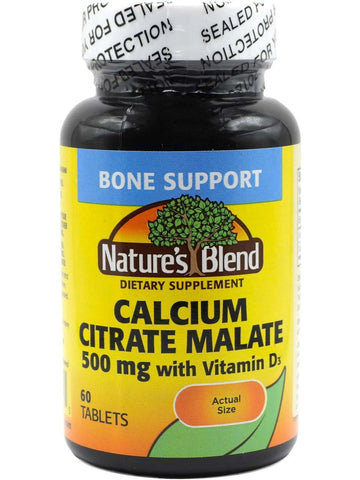Nature's Blend, Calcium Citrate Malate 500 mg with D3 5mcg, 60 Tablets
