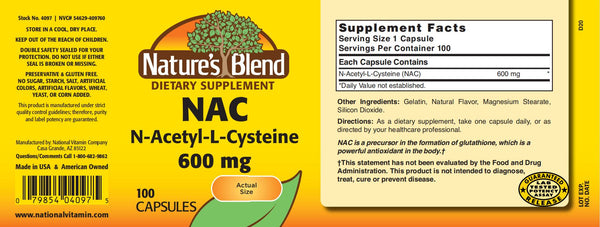 Nature's Blend, NAC (N-Acetyl-L-Cysteine), 600 mg, 100 Capsules