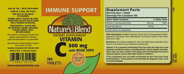 Nature's Blend, Vitamin C with Rose Hips, 500 mg, 100 Tablets
