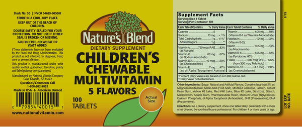 Nature's Blend, Children's Chewable MultiVitamin Five Flavors, 100 Tablets