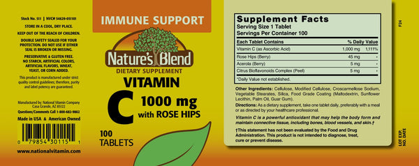 Nature's Blend, Vitamin C with Rose Hips, 1000 mg, 100 Tablets