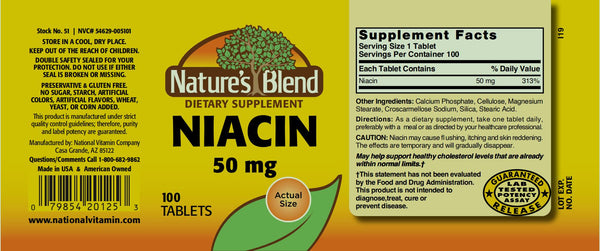 Nature's Blend, Niacin 50 mg, 100 Tablets