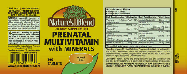Nature's Blend, Prenatal Multivitamins with Minerals, 100 Tablets