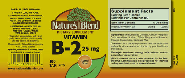 Nature's Blend, Vitamin B-2, 25 mg, 100 Tablets