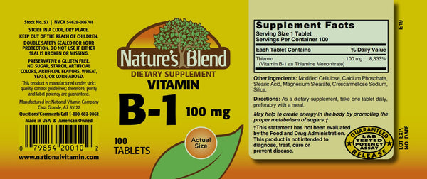 Nature's Blend, Vitamin B-1, 100 mg, 100 Tablets