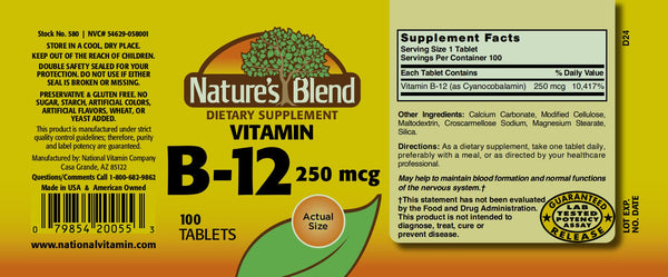 Nature's Blend, Vitamin B-12, 250 mcg, 100 Tablets