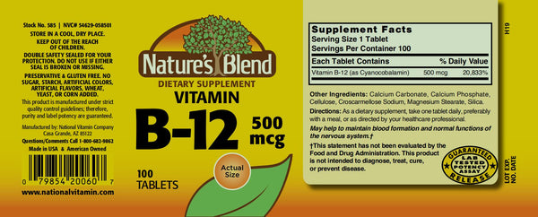 Nature's Blend, Vitamin B-12, 500 mcg, 100 Tablets
