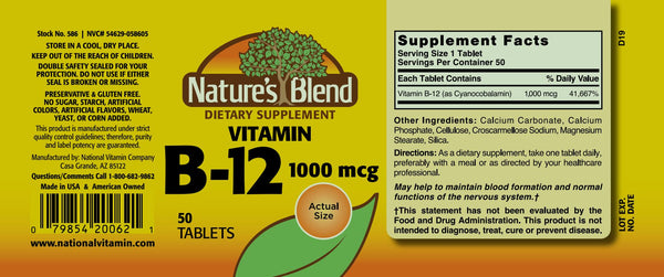 Nature's Blend, Vitamin B-12, 1000 mcg, 50 Tablets