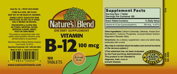 Nature's Blend, Vitamin B-12, 100 mcg, 100 Tablets