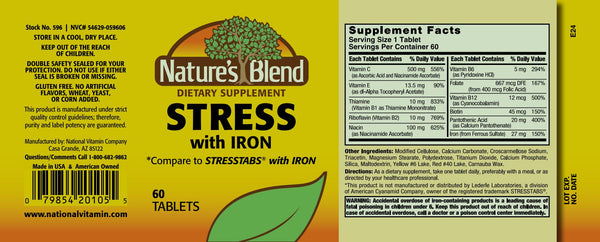 Nature's Blend, Stress with Iron, Compare to Stress Tabs with Iron, 60 Tablets