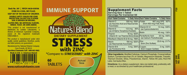 Nature's Blend, Stress Formula with Zinc, Compare to Stress Tabs with Zinc, 60 Tablets