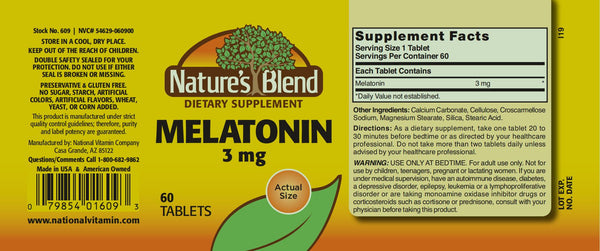 Nature's Blend, Melatonin 3 mg, 60 Tablets