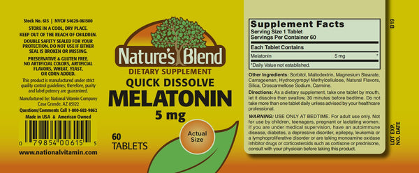 Nature's Blend, Melatonin 5 mg, Quick Dissolve Cherry Flavor, 60 Tablets