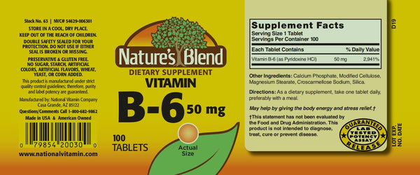 Nature's Blend, Vitamin B-6, 50 mg, 100 Tablets