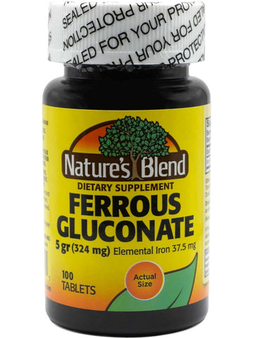 Nature's Blend, Ferrous Gluconate 5gr (324mg), 100 Tablets