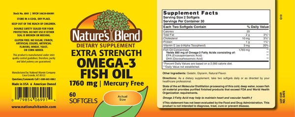 Nature's Blend, Extra Strength Omega-3 Fish Oil 1760 mg, 60 Softgels