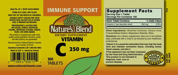 Nature's Blend, Vitamin C, 250 mg, 100 Tablets