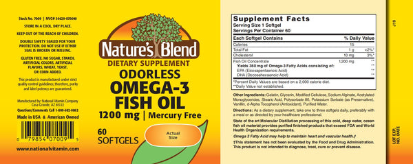 Nature's Blend, Odorless Omega-3 Fish Oil 1200 mg, 60 Softgels