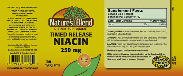 Nature's Blend, Niacin 250 mg, Timed Release, 100 Tablets