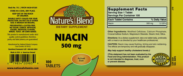 Nature's Blend, Niacin 500 mg, 100 Tablets