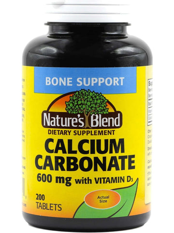 Nature's Blend, Calcium Carbonate 600 mg with Vitamin D3, 200 Tablets
