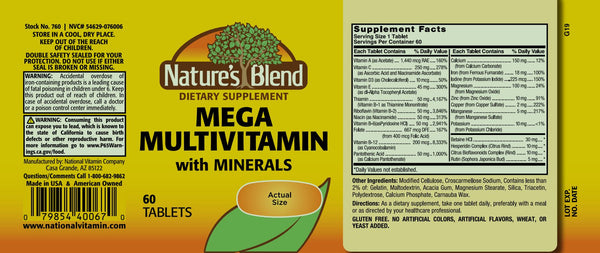 Nature's Blend, Mega Multivitamin with Minerals, 60 Tablets