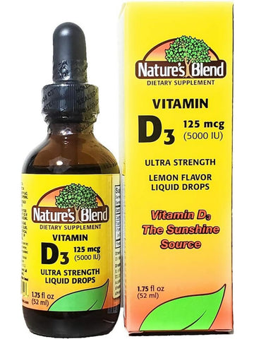 Nature's Blend, Vitamin D3, 125mcg (5000IU) Lemon Flavor, Liquid drops, 1.75 fl oz