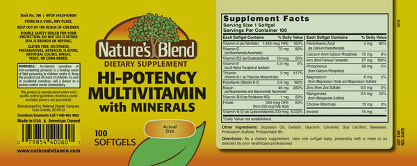 Nature's Blend, Hi-Potency Multivitamin with Minerals, 100 Softgels