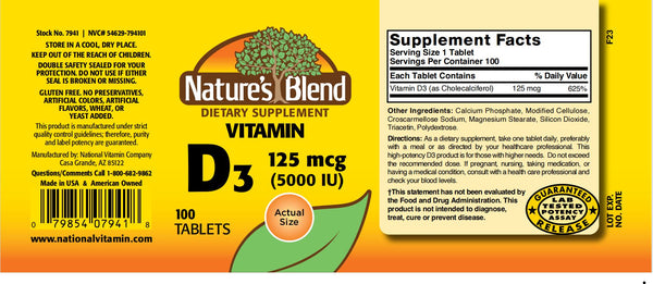 Nature's Blend, Vitamin D3, 125mcg (5000IU), 100 Tablets
