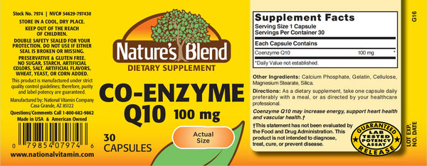 Nature's Blend, Co-enzyme Q10 100 mg, 30 Capsules