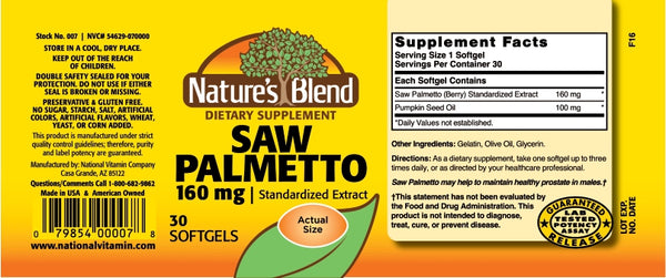 Nature's Blend, Saw Palmetto Extract 160 mg, 30 Softgels