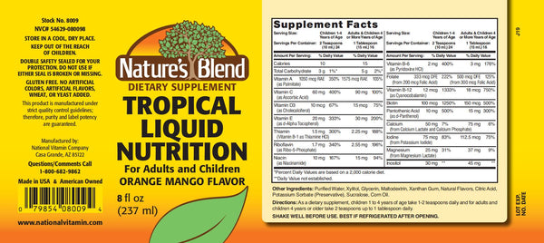 Nature's Blend, Tropical Liquid Nutrition, For Adults & Children, Orange Mango Flavor, 8 oz