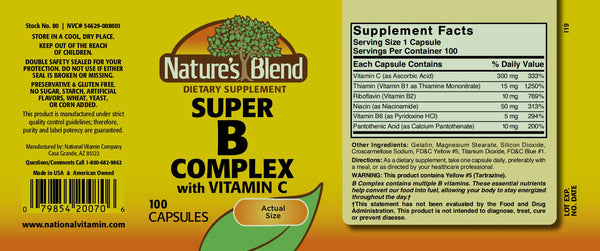 Nature's Blend, Super B Complex with Vitamin C, 100 Capsules