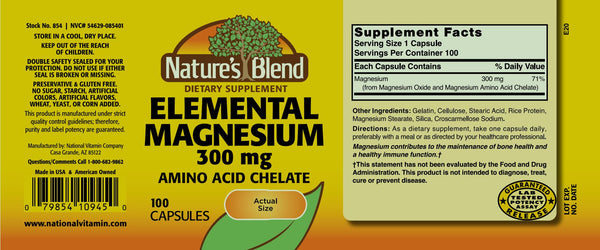 Nature's Blend, Elemental Magnesium 300mg (Amino Acid Chelate), 100 Tablets