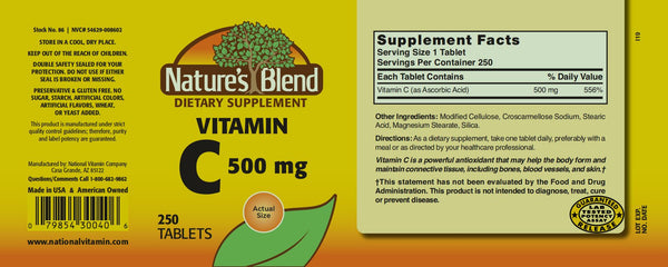 Nature's Blend, Vitamin C, 500 mg, 250 Tablets