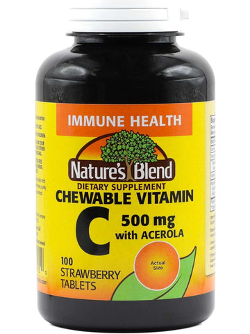 Nature's Blend, Chewable Vitamin C 500 mg with Acerola, Strawberry, 100 Strawberry Tablets