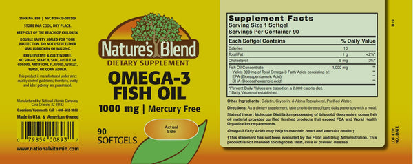 Nature's Blend, Omega-3 1000 mg, Mercury-Free, 90 Softgels