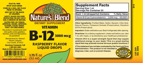Nature's Blend, Vitamin B-12, 3000 mcg, Liquid Drops, Raspberry Flavor, 1.75 fl oz