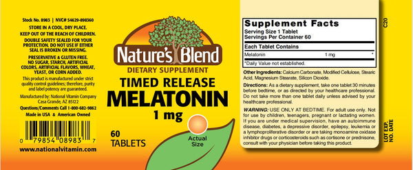Nature's Blend, Melatonin 1 mg, Timed Release, 60 Tablets