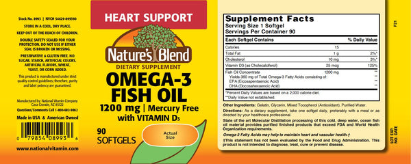 Nature's Blend, Omega-3 Fish Oil 1200 mg with Vitamin D3, 90 Softgels