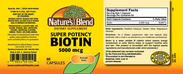Nature's Blend, Super Potency Biotin 5000 mcg, 60 Capsules